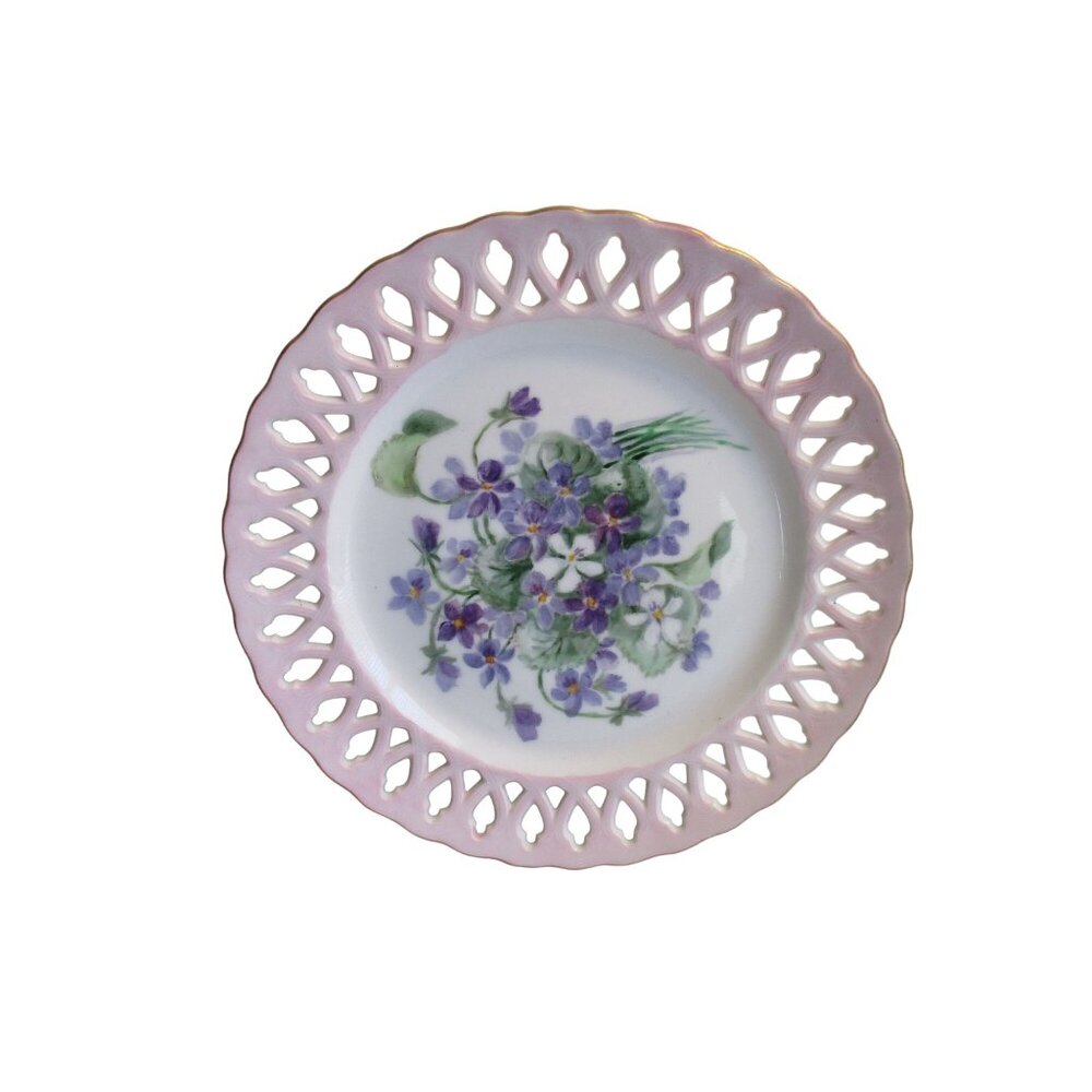 *Vintage Pink Purple Decorative Plate Floral Design Porcelain